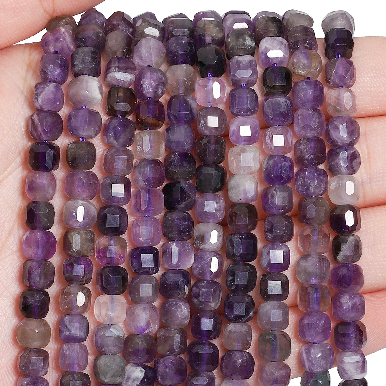 Natural Amethyst Stone Beads 5mm Facted Cube Shape Beads for Jewelry Making Diy Bracelet Beadings Accessories Wholesale