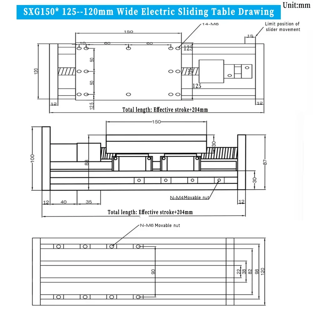 150mm Double Linear Guide Heavy Duty Linear Ballscrew Sliding Table SFU1605/2005/2010 X Y Z Axis Stage Linear Actuator 4*HGR15