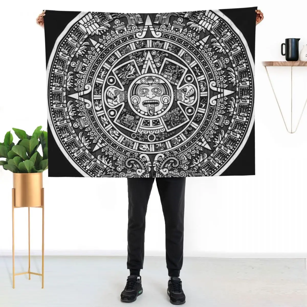 Aztec calendar Throw Blanket Multi-Purpose Heavy Nap Retros Decorative Throw Flannel Blankets