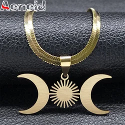 Triple Greek Moon Goddess Witchcraft Necklace Choker Women Stainless Steel Gold Color Necklaces Jewelry collar para mujer N8544