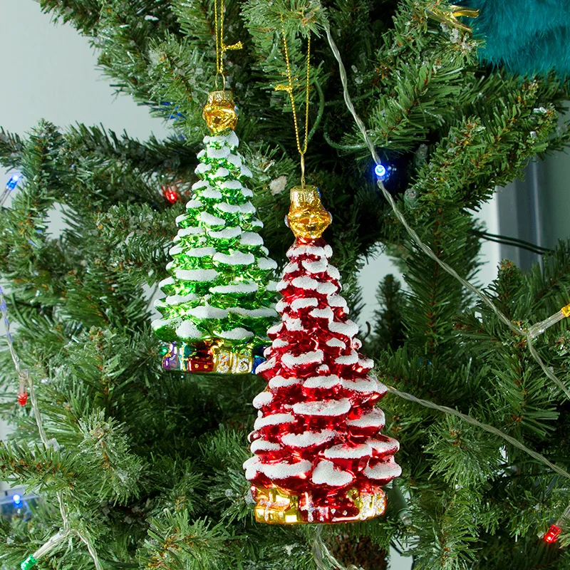 New Cross border Christmas Tree Glass Pendant 2pcs