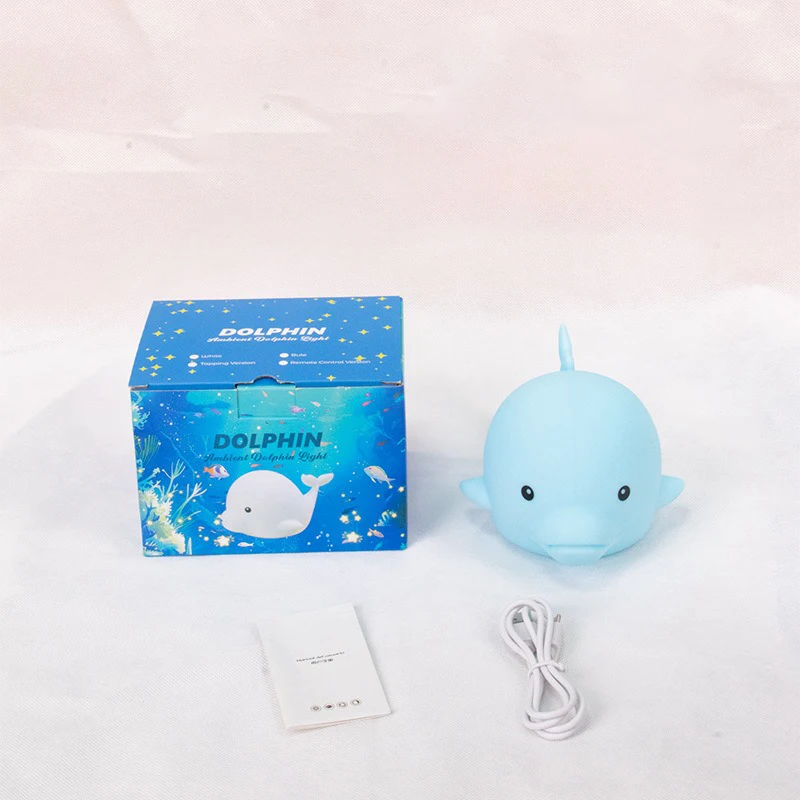 Dolphin Silicone Night Light Usb Charging Dimmable Color-changing Cartoon Marine Animal  Silicone Touch Remote Switch Lamp