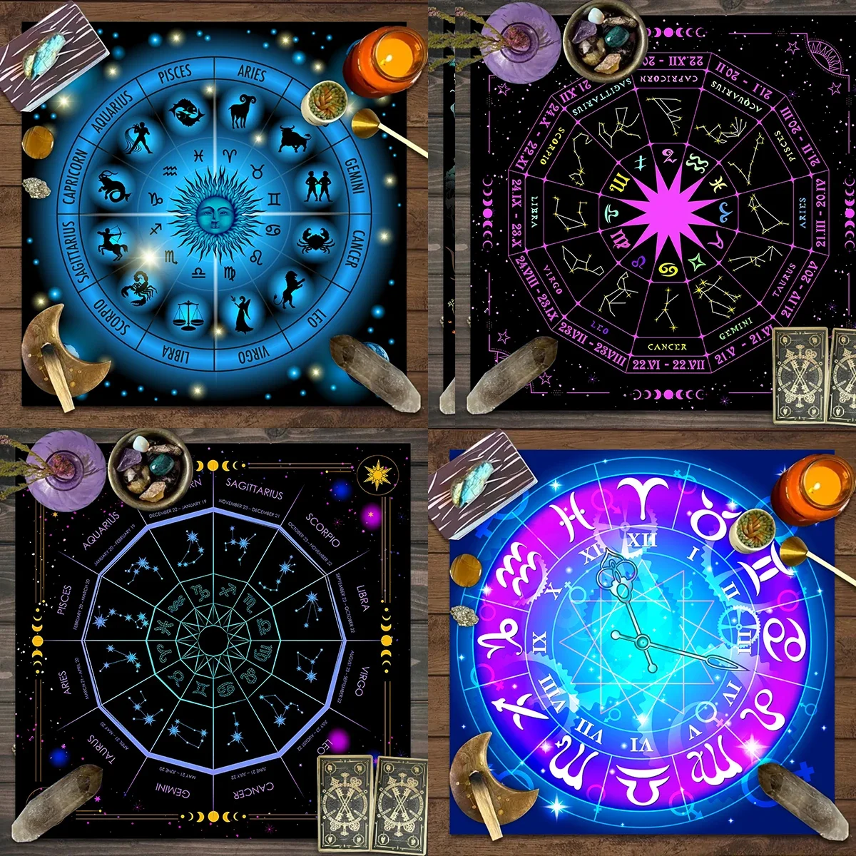 50/75/110/137cm Talob Tablecloth Twelve Constellation Moon Phase Mysterious Rune Design Decoration Card Astrology Game Wallpaper