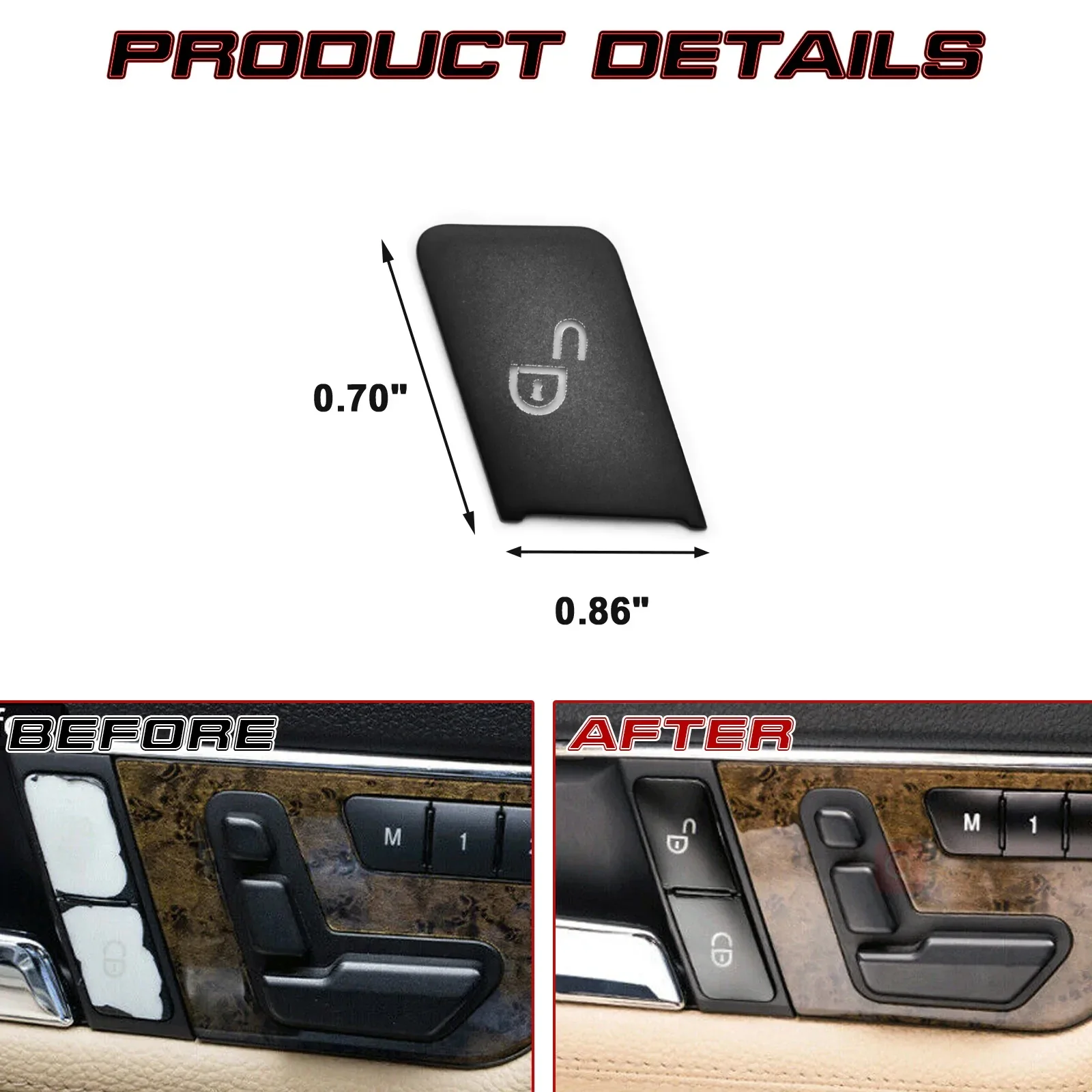 Black Door Lock Unlock Switch Button Cover Frame Trims Stickers For Mercedes Benz C Class W204 2007-2014 E Class W212 2010-2015