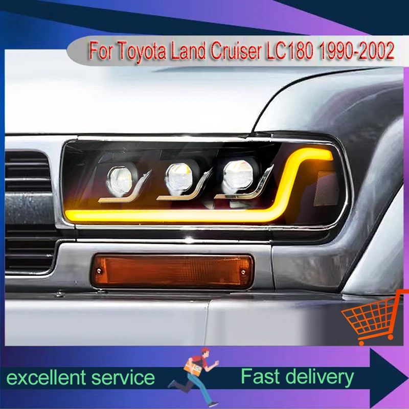 Car Parts For Toyota 1990-2002 Land Cruiser Headlight LC80 Upgrade Daylight LED DRL Automotive Front Lamps Vehicles Accessories