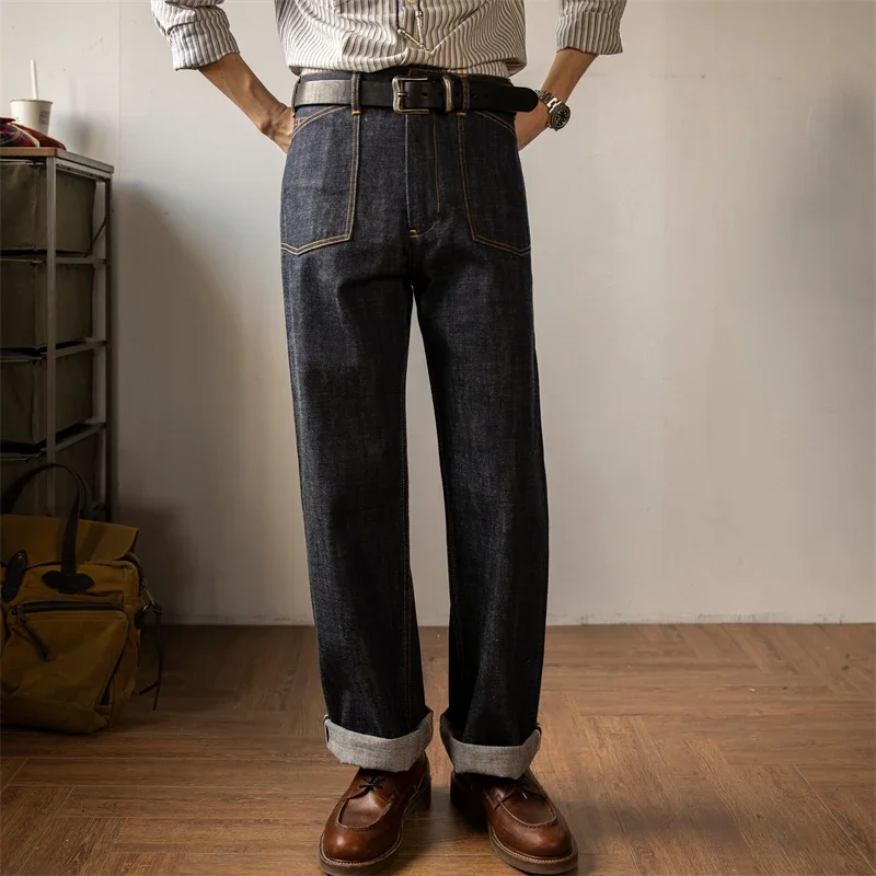 

Red Tornado Denim Railroad Pants High Waist Rugged Style Selvage Jeans Back Buckle