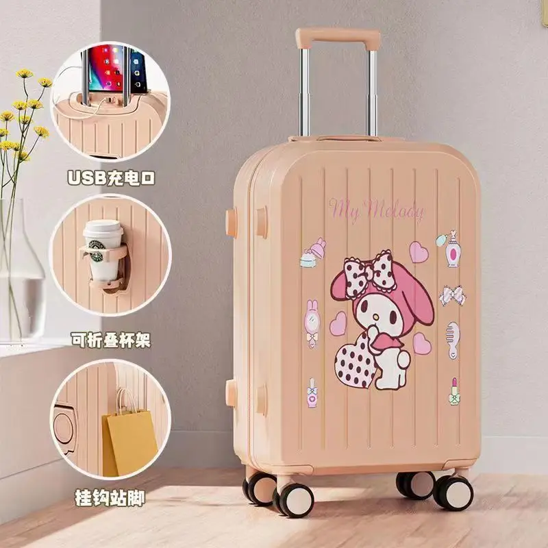 20 22 Inch Sanrios Suitcase Melody Girls Travel Luggage Suitcase Kuromi Cinnamoroll Student Trolley Rolling Fashion Password Box