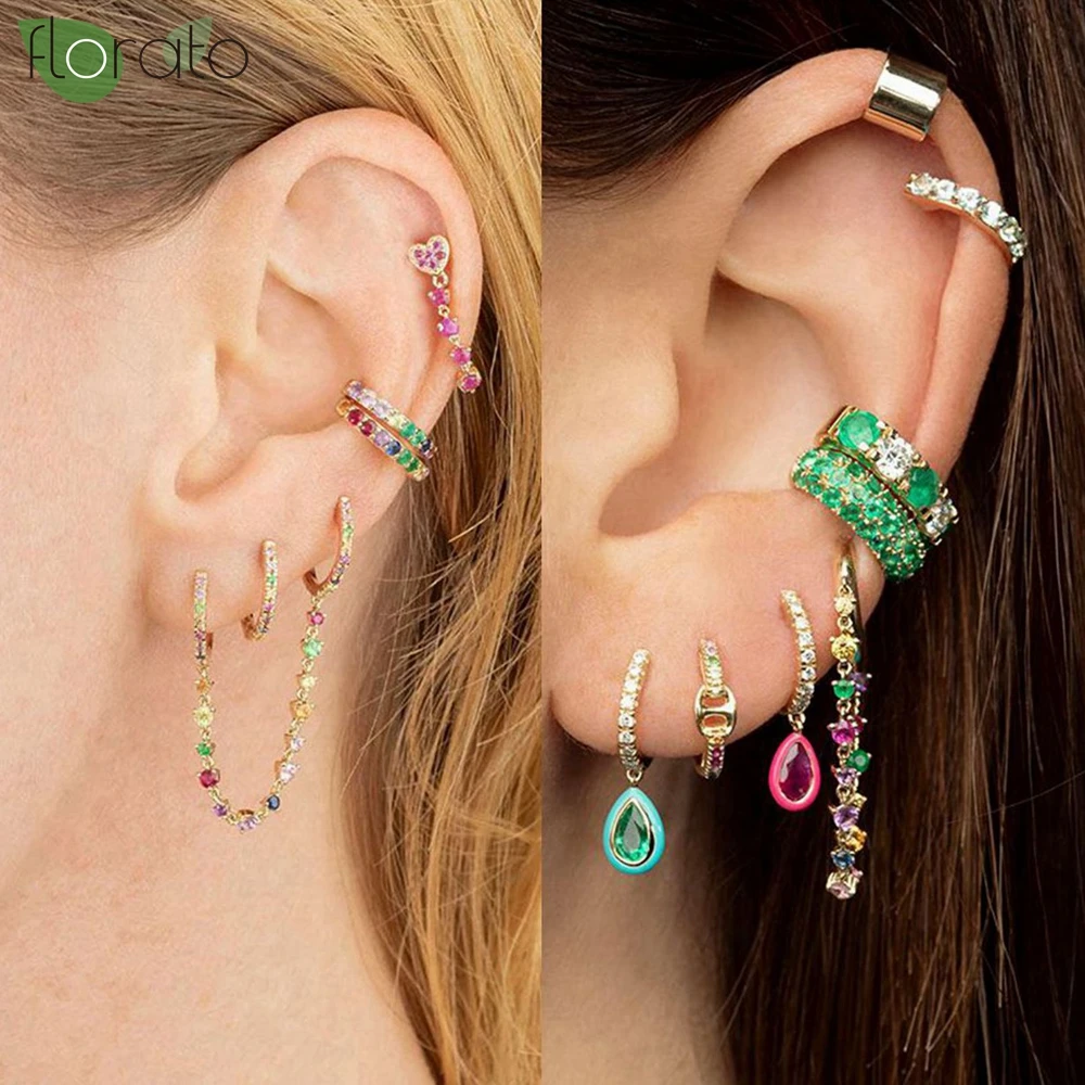 925 Sterling Silver Needle Colorful Zircon Long Earrings for Women New Shining Fine Stud Earrings Wedding High Quality Jewelry