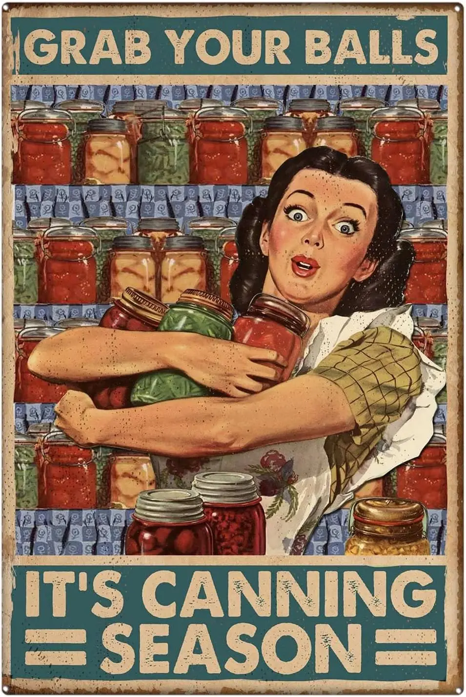 Y1,Vintage Grab Your Balls It;s Canning Season Food Preserving Homesteading Living Bathroom Poster Metal Aluminium Tin Sign  Wal