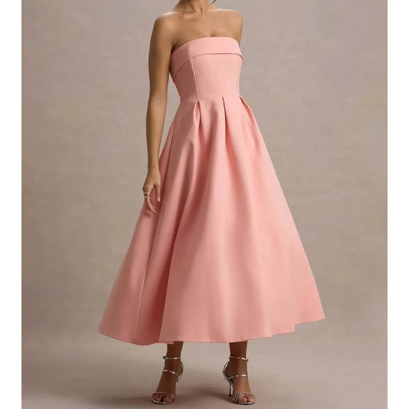 Off-shoulder Strapless Sexy Midi Dress Women Fashion Elegant Sleeveless Backless High Waist A-line Club Party Dress New