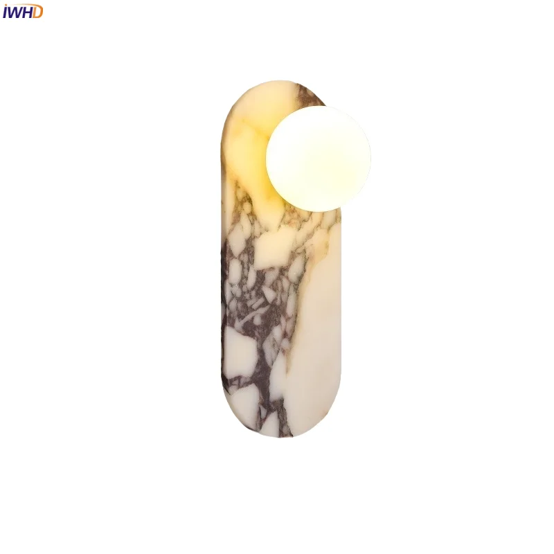 

IWHD Marble Glass LED Wall Light Fixtures Living Room Bathroom Mirror Home Decor Wabi Sabi Vintage Bedside Lamps Lampara Pared