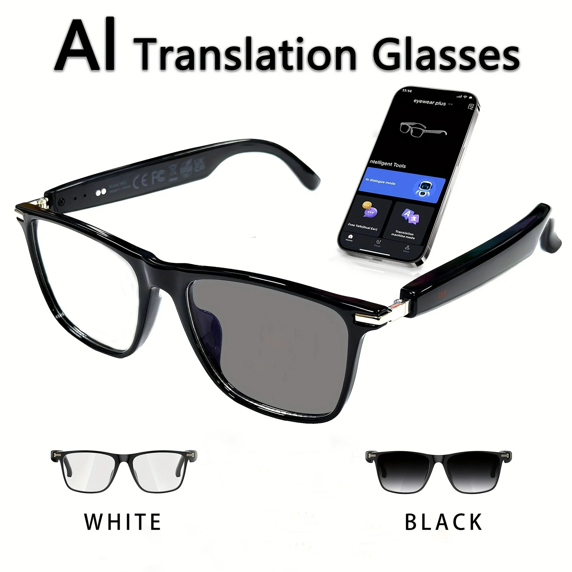 m01pro New AI Bluetooth smart glasses wireless calls music playback Anti-blue light anti-ultraviolet Translator glasses