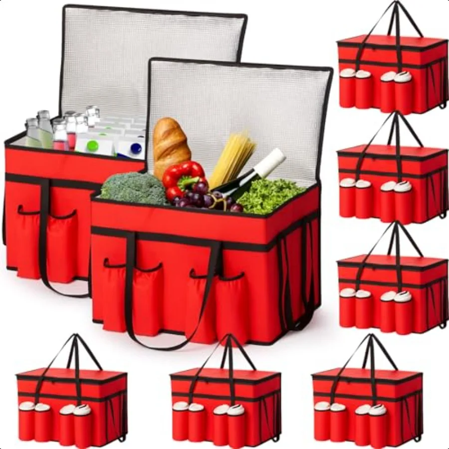 6 sacos isolados da entrega de alimentos dos pces com 4 suporte de copo 3xl caixa refrigeradora com portador da bebida 23w x 15h x 14d saco dobrável da entrega zi