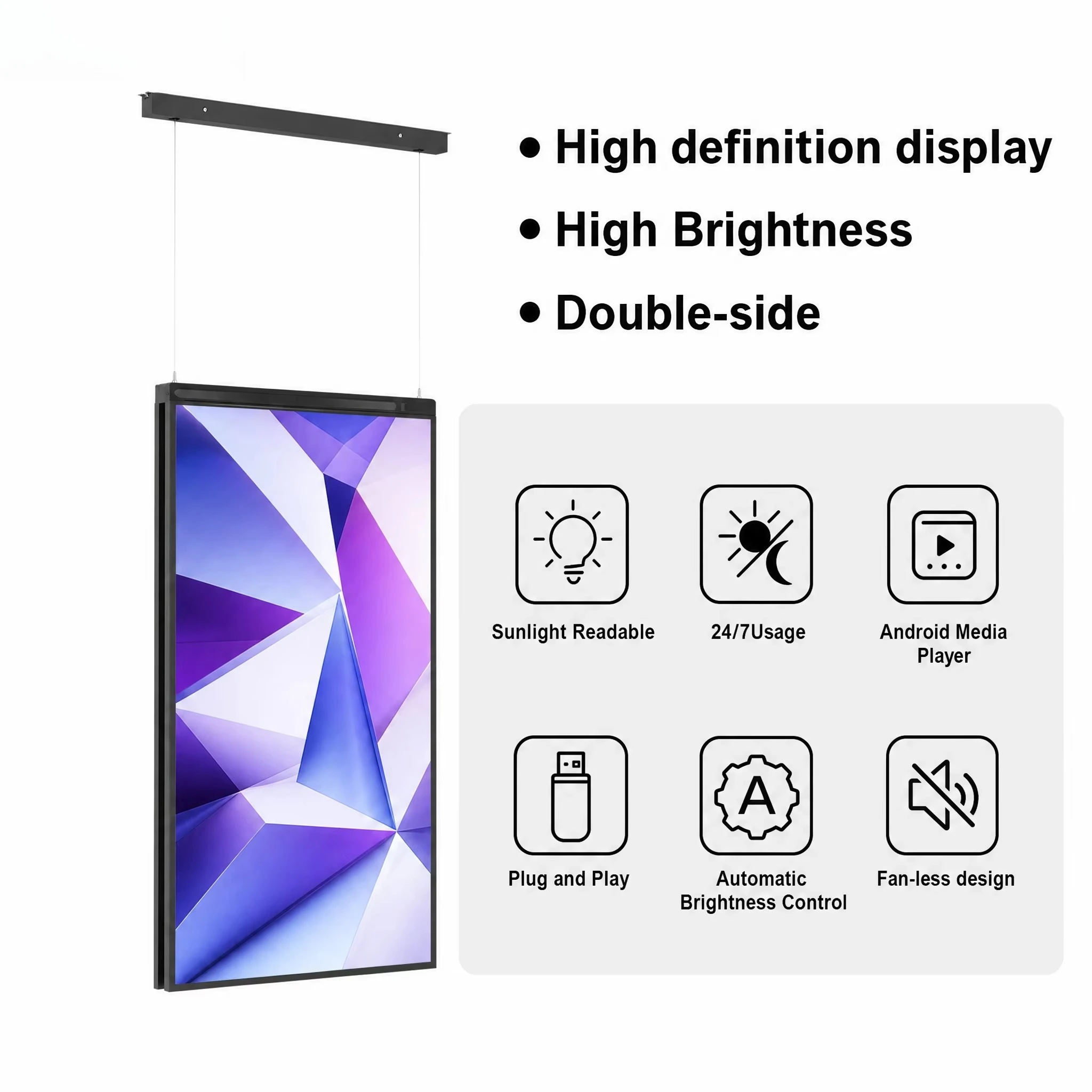 49 Inch Shop Window Display Double Sided Signages 4K HD Hanging Advertising LCD Display