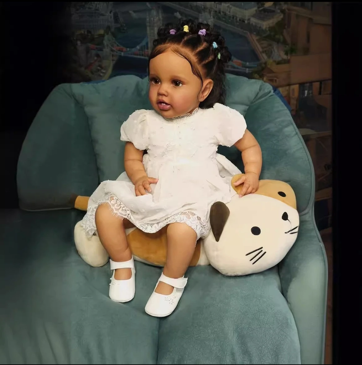 دمية Loite Heirloom Reborn مقاس 24 بوصة مع لون عميق للبشرة، جسم ناعم مرجح، لهاية مغناطيسية ورموش مصنوعة يدويًا