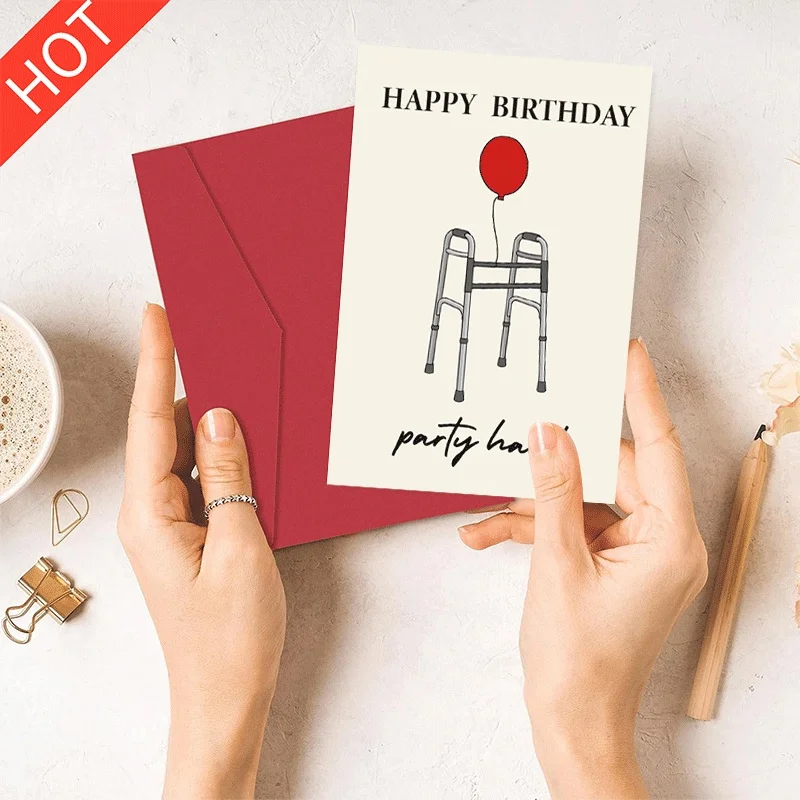 

Happy Birthday Greeting Card, Funny Party Hard Walker Design Birthday Card for Elderly Senior Birthday Gift Card