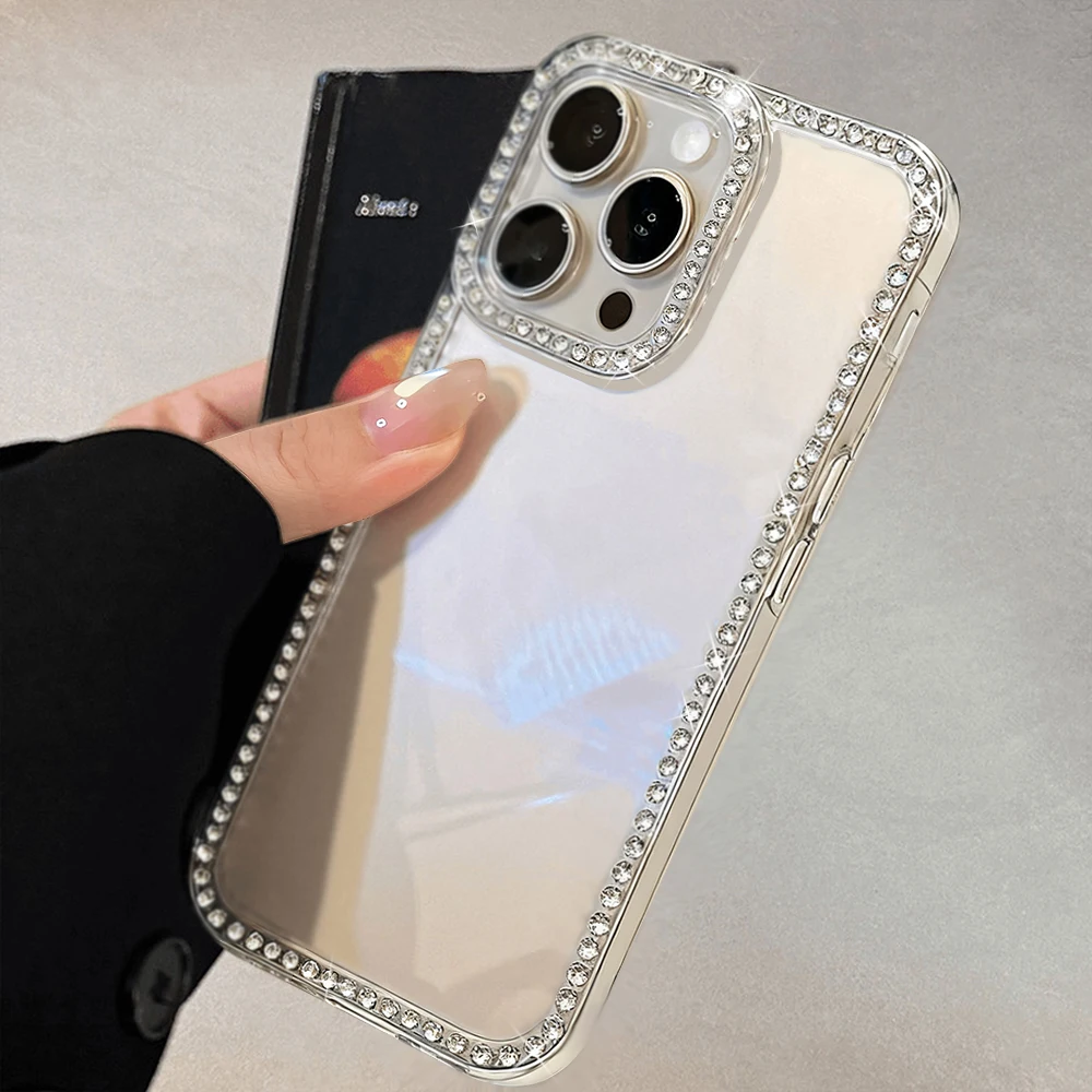 Luxo transparente diamante jóias caso de telefone para iphone 17 pro max 16 11 13 15 14 12 glitter pára-choques volta casos capa