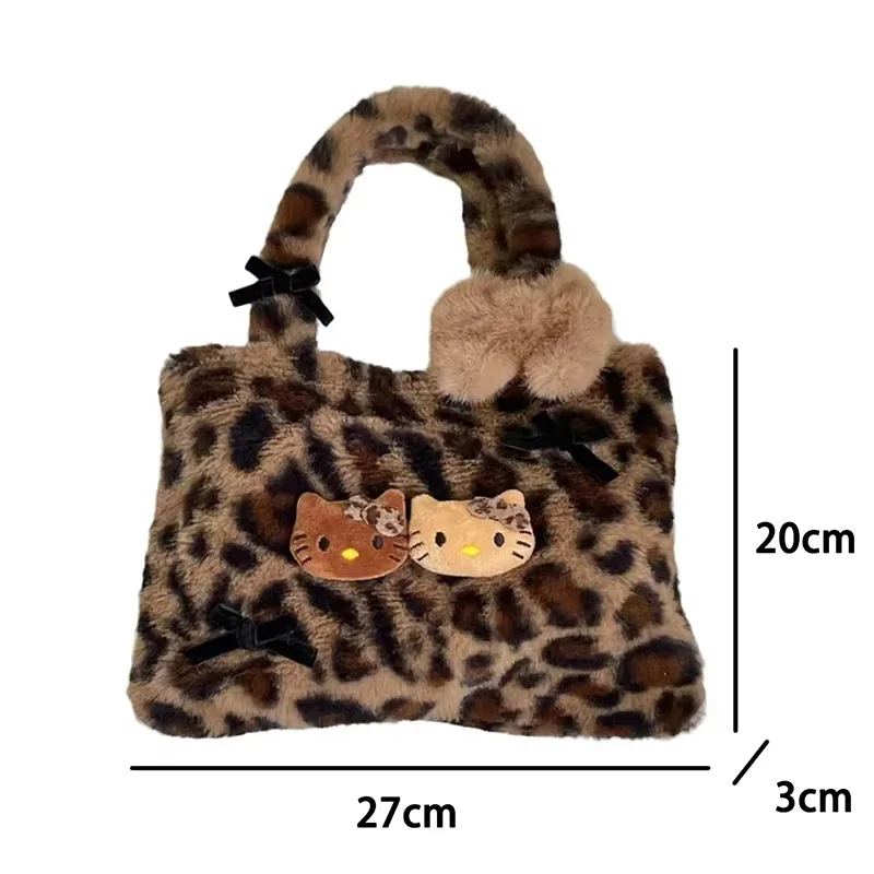 Torba na ramię Hello Kitty Cartoon Leopard, pluszowa, urocza, praktyczna, codzienna, przenośna, lekka.