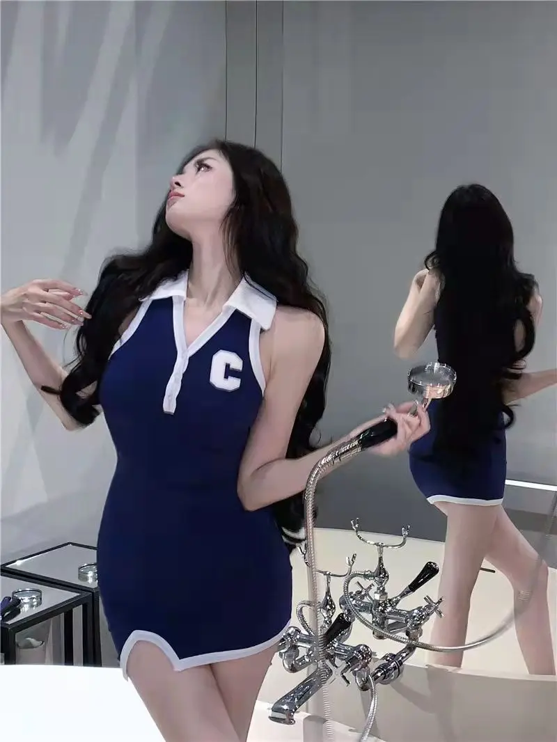 Vestidos sin mangas para mujer, vestido para fiesta de boda, otoño, Tweed, solapa con muescas, retales abotonados, Raya Vertical de gran tamaño