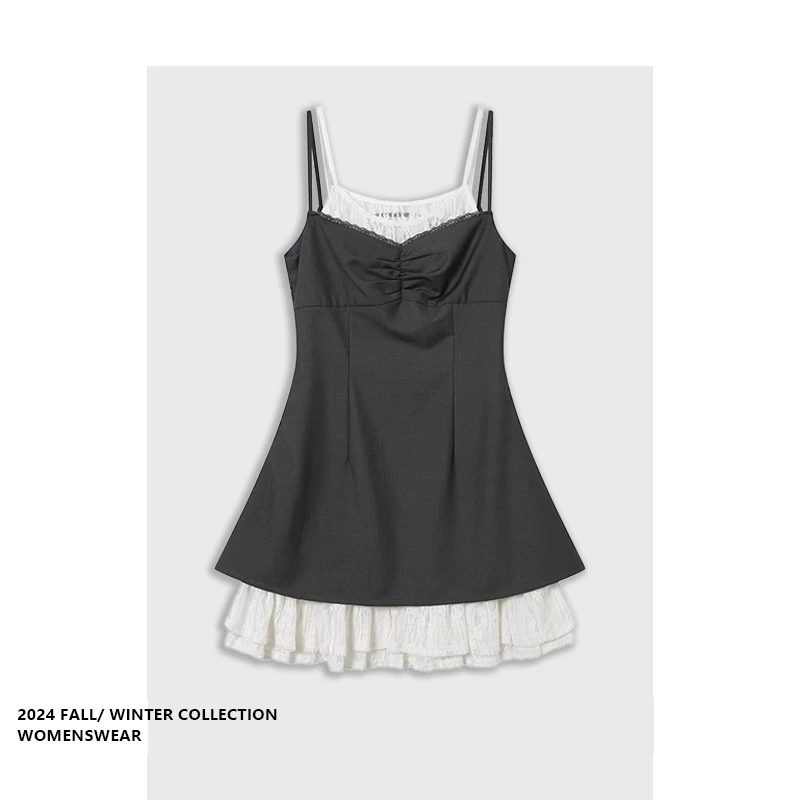 

Forever 21 Retro Lace Patchwork Fake Two-Piece Double Strap Vest Dress Summer Commute Style Pear Body Type 100% Other Material