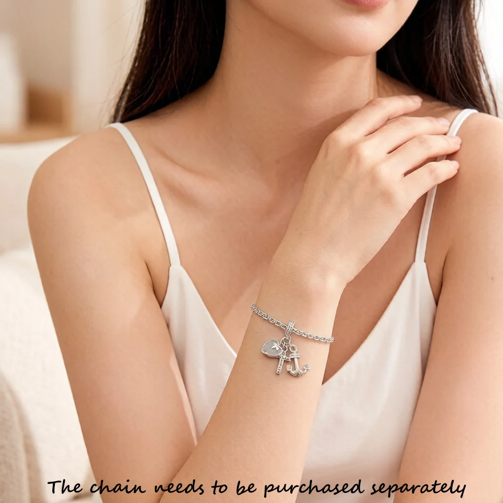 Cross Heart Anchor Charm Pendant Spring New 925 Sterling Silver Faith, Love, Hope Gift For Women Men Jewelry