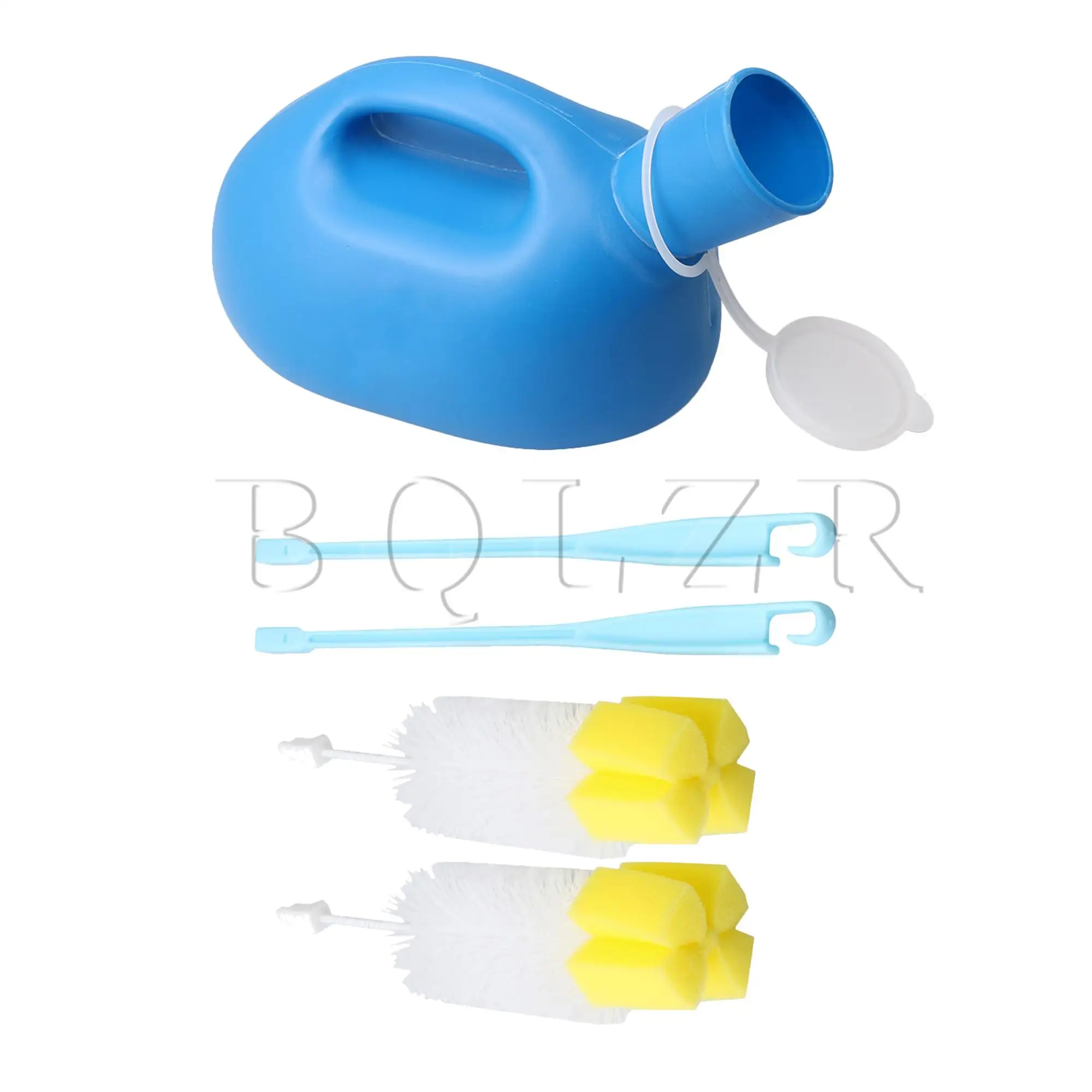 BQLZR Plastic Urinals Cap Lid Bottle Blue for Men 68 OZ 2000ml w/ 2Pcs Brush