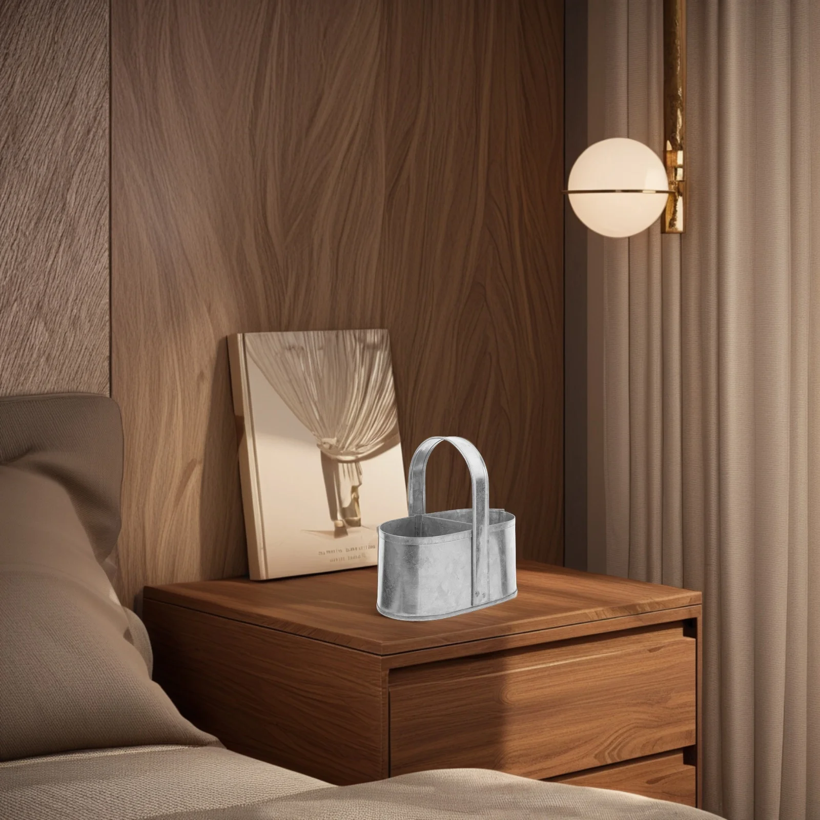 

Rustic Iron Flower Basket 2-Section Desktop Storage Holder for Gardening Tools and Plants Vintage Metal Hanging Decor Home