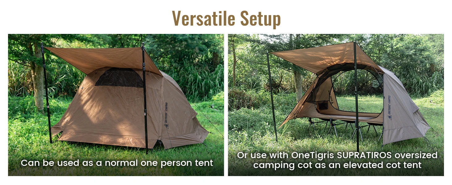 ONETIGRIS NIGHTWATCH Camping-Feldbett-Zelt 1-Personen-Netz-Innenzelt Übergroßes Feldbett-Kombi für Rucksackreisen, Auto-Trekking und Bushcraft – Detail 7