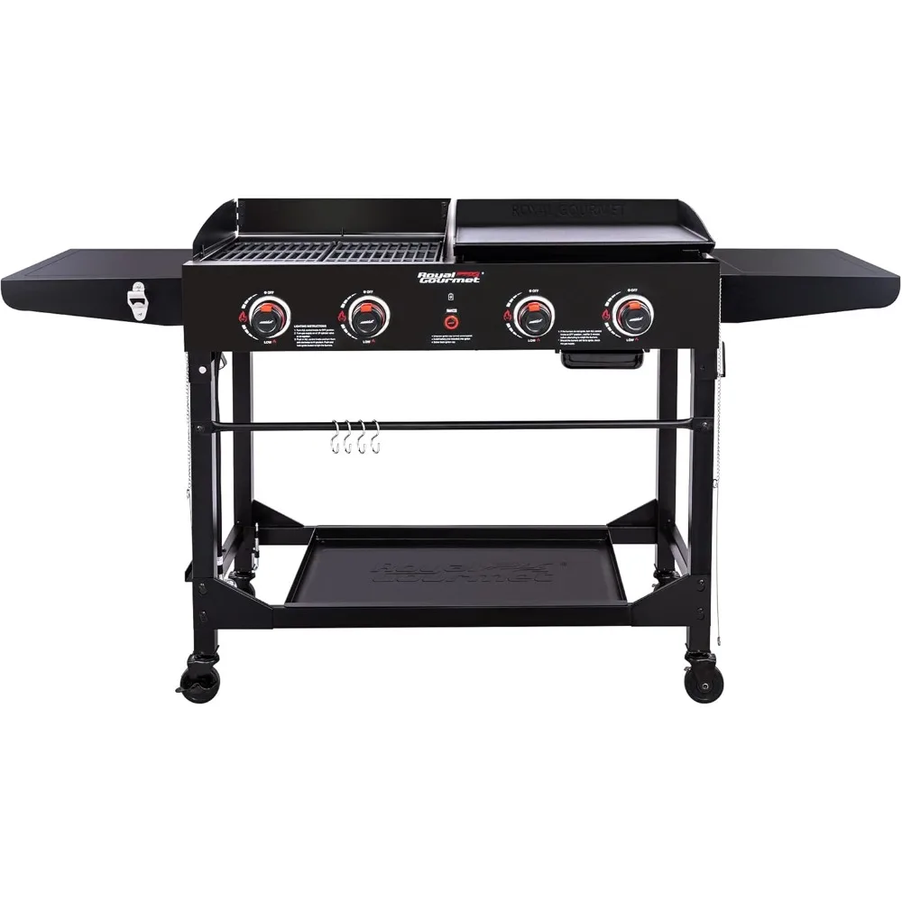 

4-Burner Portable Propane Gas Grill and Griddle Combo with Folding Legs, 48,000 BTUs, for Outdoor Cooking While Camping, Black