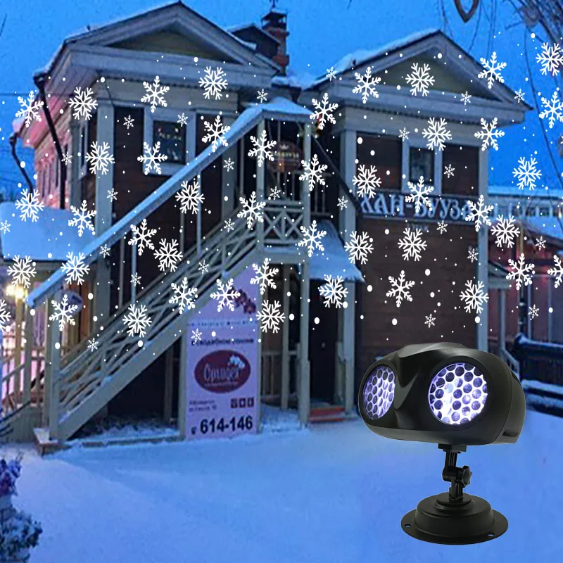 Double Tube LED Snowflake Projector Lights Christmas Projection Waterproof Outdoor Lamp Snow Spotlight For Holiday Party Lights