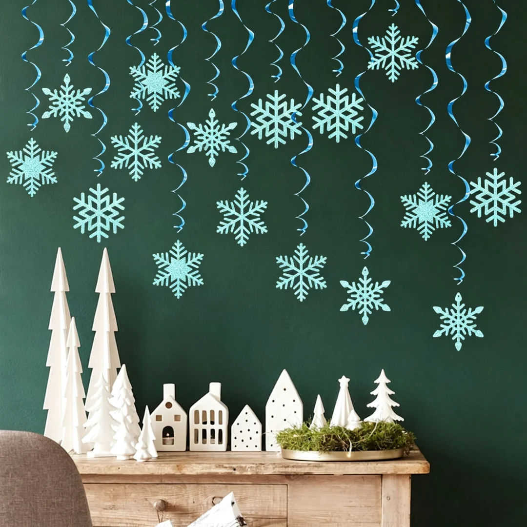 Glitter Snowflake Swirl Hanging Decorations Winter Christmas Party Ceiling Ornaments for Holiday Decor view 4