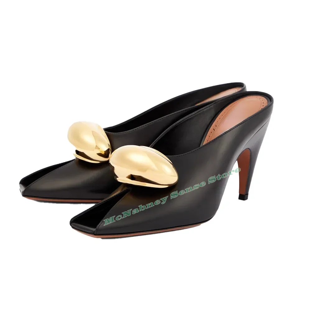 Square Toe Leather Sandals Slip On Spike High Heels Solid New Style Women Shoes Summer Party Dress Fashion Sandals Designer Shoe