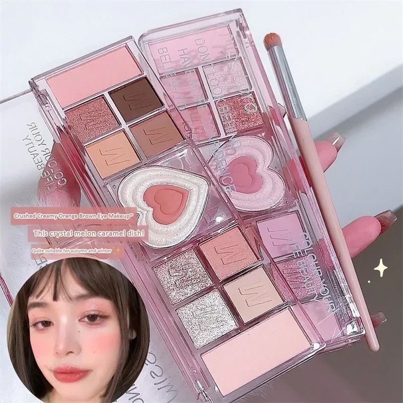 Sdotter 12Colors Love Heart Pink Eyeshadow Palette Natural Cool Tone Low Saturation Matte Eye Shadow Pallet Brown Korean Makeup