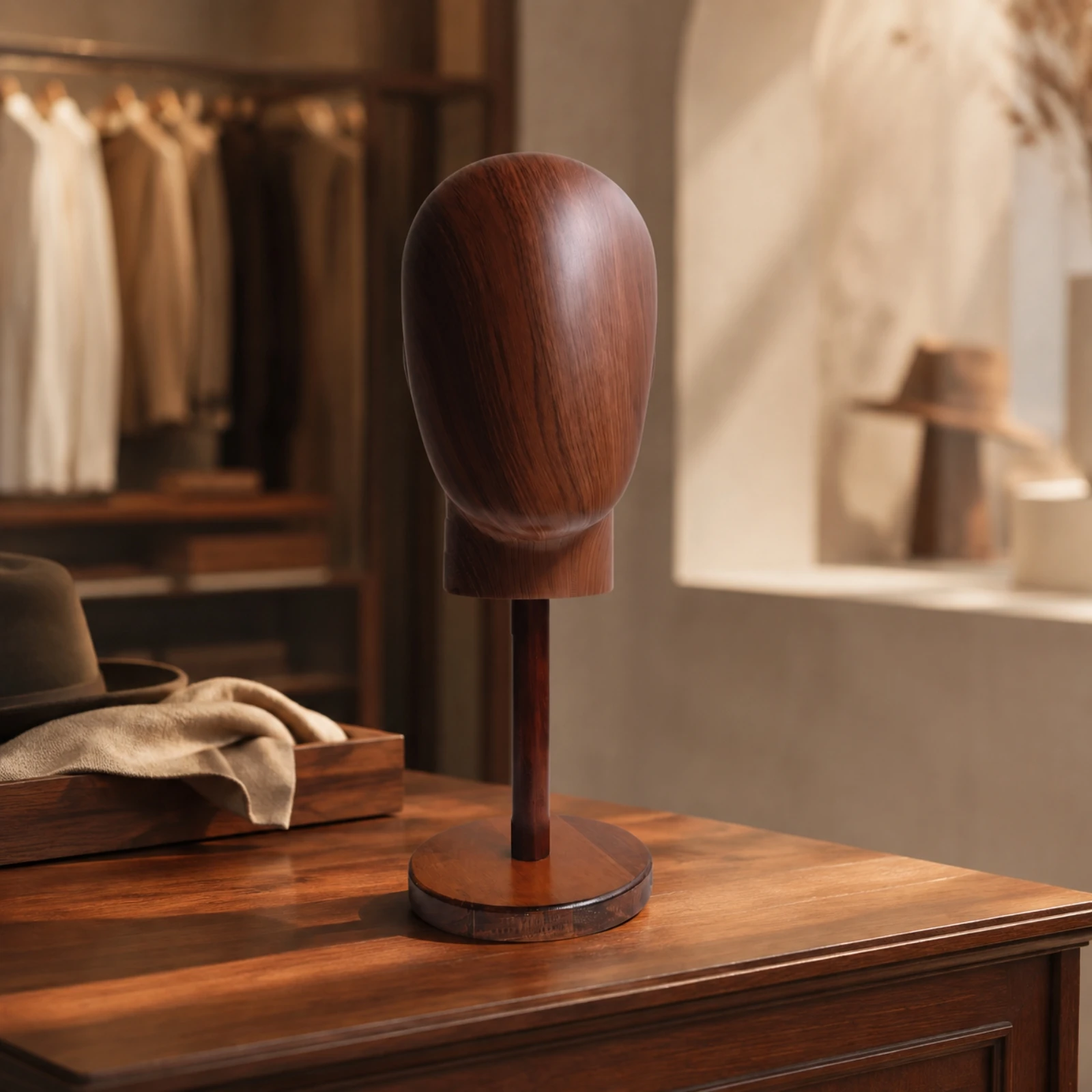 Hat Stand with Mannequin Head Antique-Style Freestanding Hat Display Stand Wood-Grain Lightweight for Boutique Owners