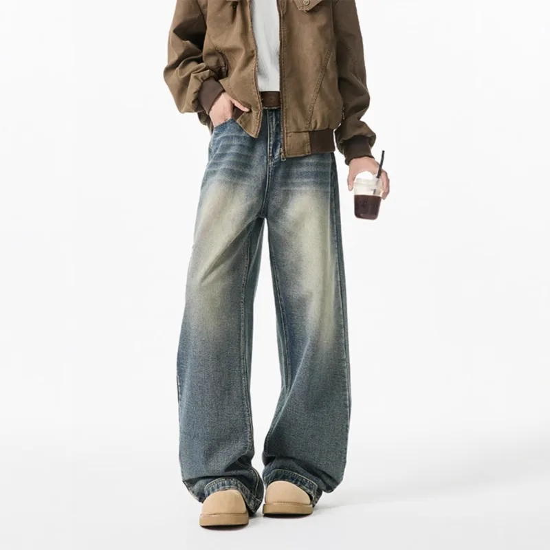 

American Wide-leg Jeans Men Spring and Autumn Straight-leg Loose Trousers Stylish High-end Men's Pants Trendy and Fashionable