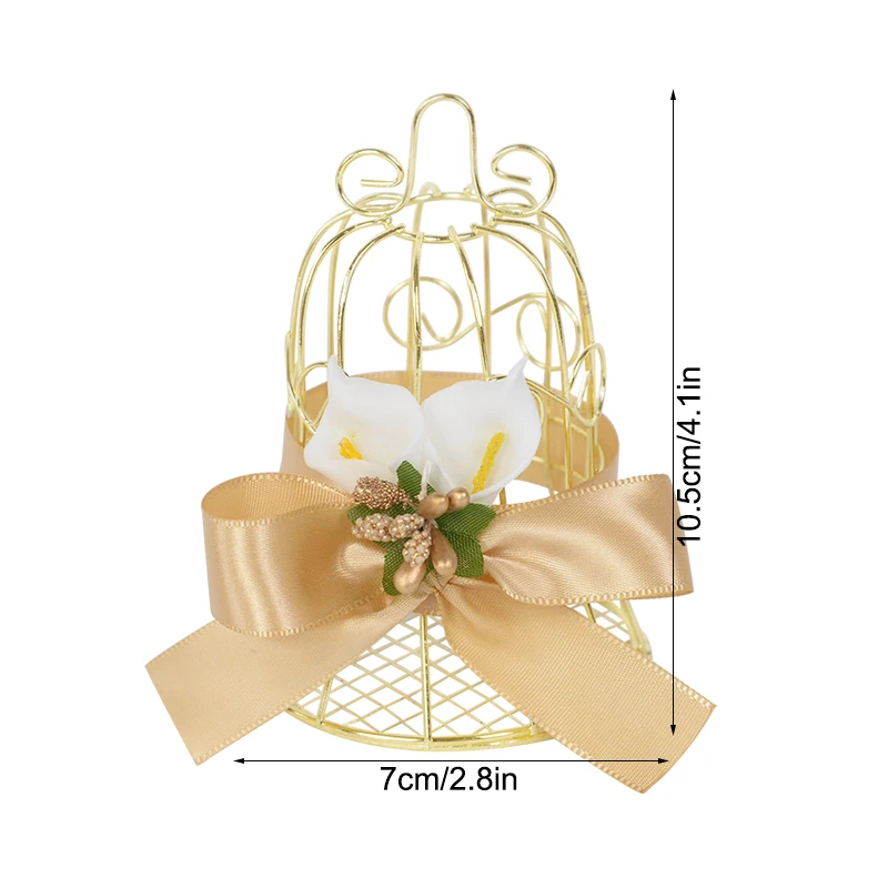 10Pcs Mini Metal Gold Vintage Retro Bird Cage Candy Boxes Baby Shower Favor Gift Box For Guests Wedding Party Birthday Souvenir