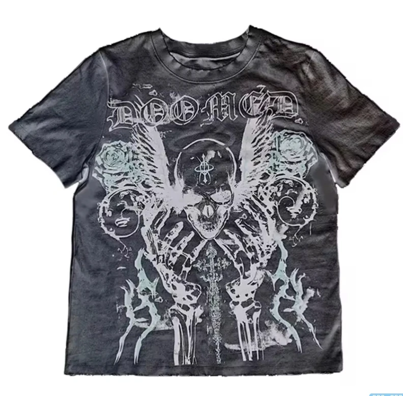 Camiseta de Horror de Deftones para hombres, camisa negra gótica Harajuku, ropa de calle de verano, camisetas sueltas Vintage japonesas para niños y niñas