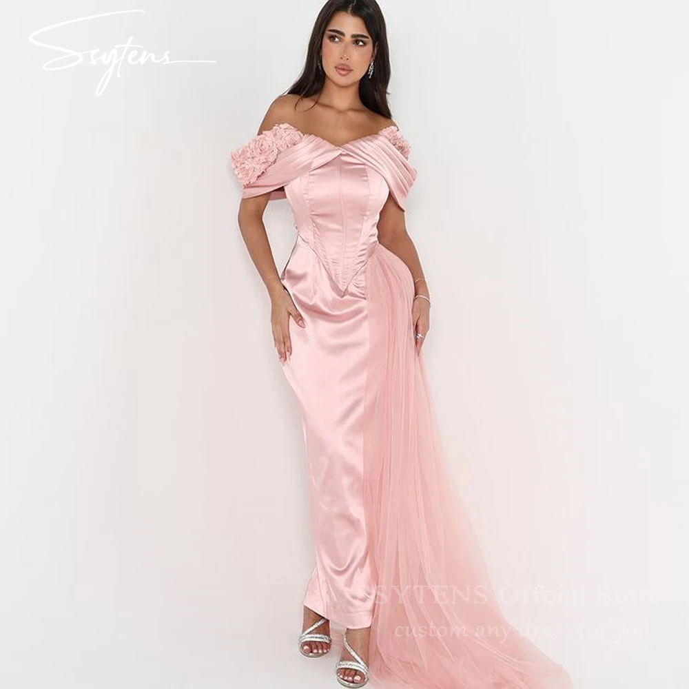 SSYTENS ปิดไหล่ชุดราตรีผู้หญิง Elegant สีชมพู Saudi งานแต่งงานชุดอย่างเป็นทางการข้อเท้าความยาว Custom Prom Gowns