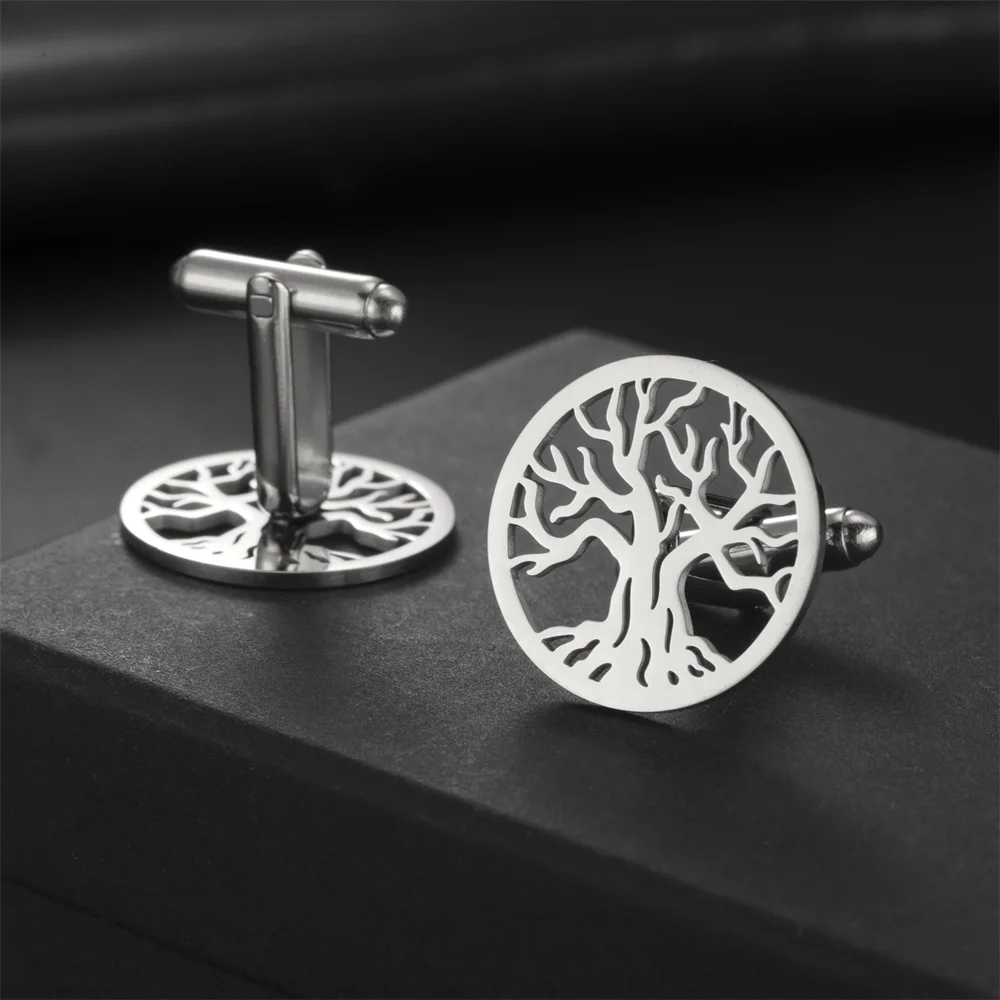 Mijn Vorm Mannen Manchetknopen Levensboom Manchetknopen Familie Boom Rond Manchetknopen Zakelijk Trouwpak Shirt Rvs Sieraden