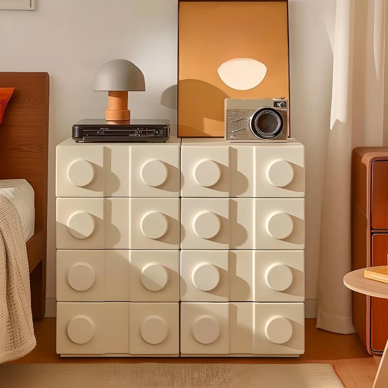Nordic cream style four-chest cabinet, matte lacquered storage cabinet, solid wood drawer, bedroom