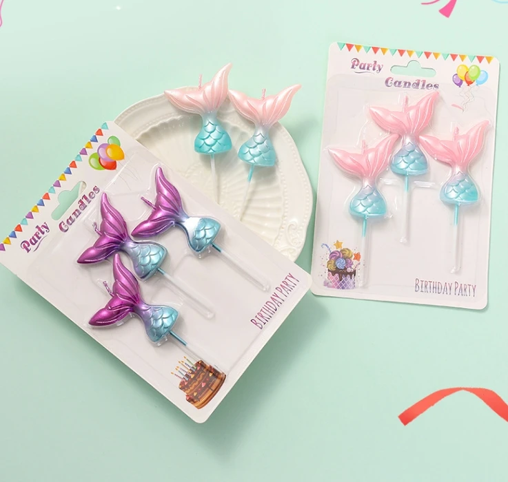 REJXZZO6MT Birthday Candles Princess Girl High End New Mermaid Gradient Pink Purple Cake Decoration