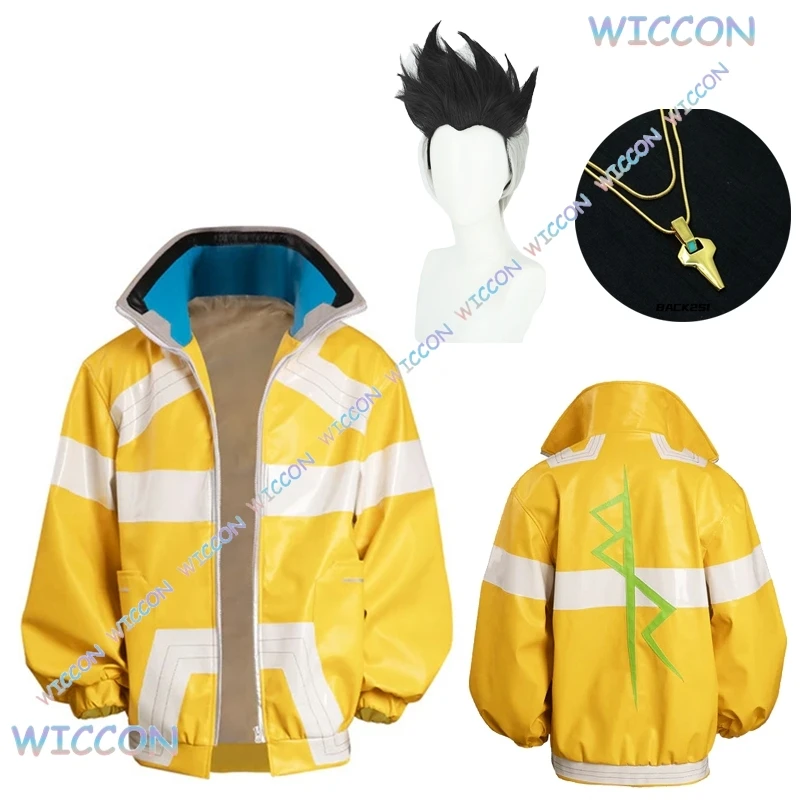 

Униформа @ Мужская желтая куртка из искусственной кожи cyber Cos Punk David's Jacket Дэвид Косплей Костюм Парик Аниме Игра Martinez Roelapy Dee Davey Acc