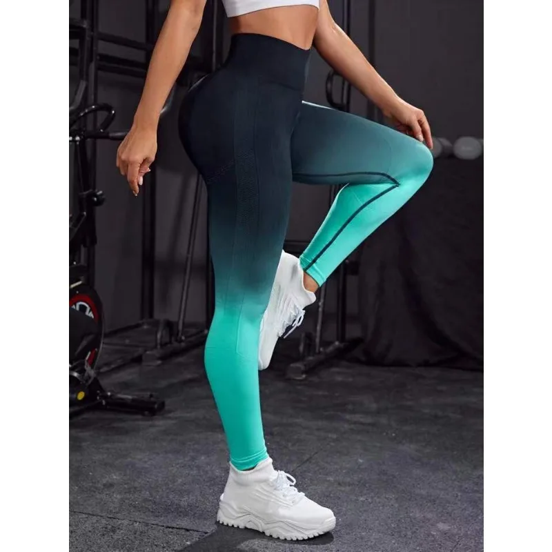 Seamless Gradient Yoga Leggings Women Fitness Leggings Gym High Waist Butt Lift Knitting Fashion Sports Cycling Tights