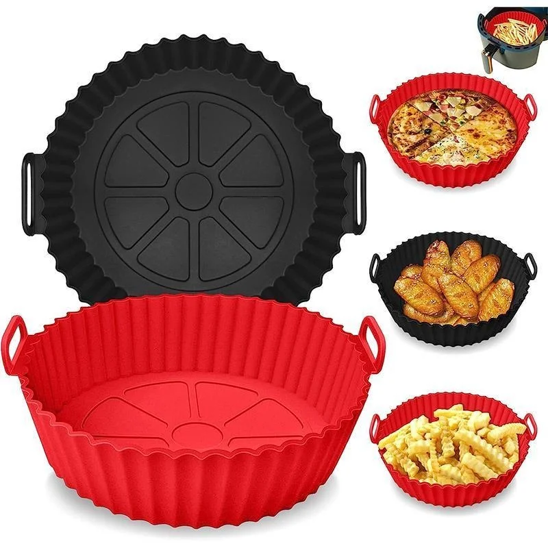 Silikon-Heißluftfritteusen-Einlagen, Airfryer-Korb Kochzubehör, Wiederverwendbare Antihaft-Backform Pizza-Pfanne Ofen-Küchenzubehör