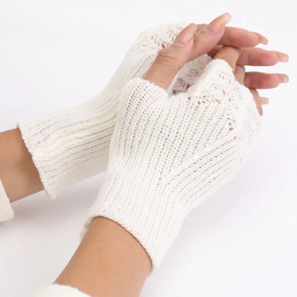 All-Match Vintage Knitted Gloves Half Finger Hollow Out Fingerless Gloves Korean Style Touch Screen Winter Wool Gloves Autumn