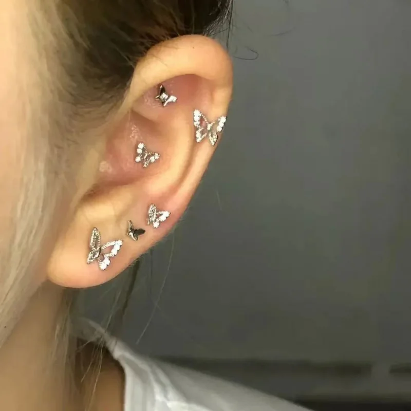 

925 Silver Needle Hollow Mini Butterfly Stud Earrings for Women Girls Silver Color Rhinestone Pierced Earrings Fashion Jewelry
