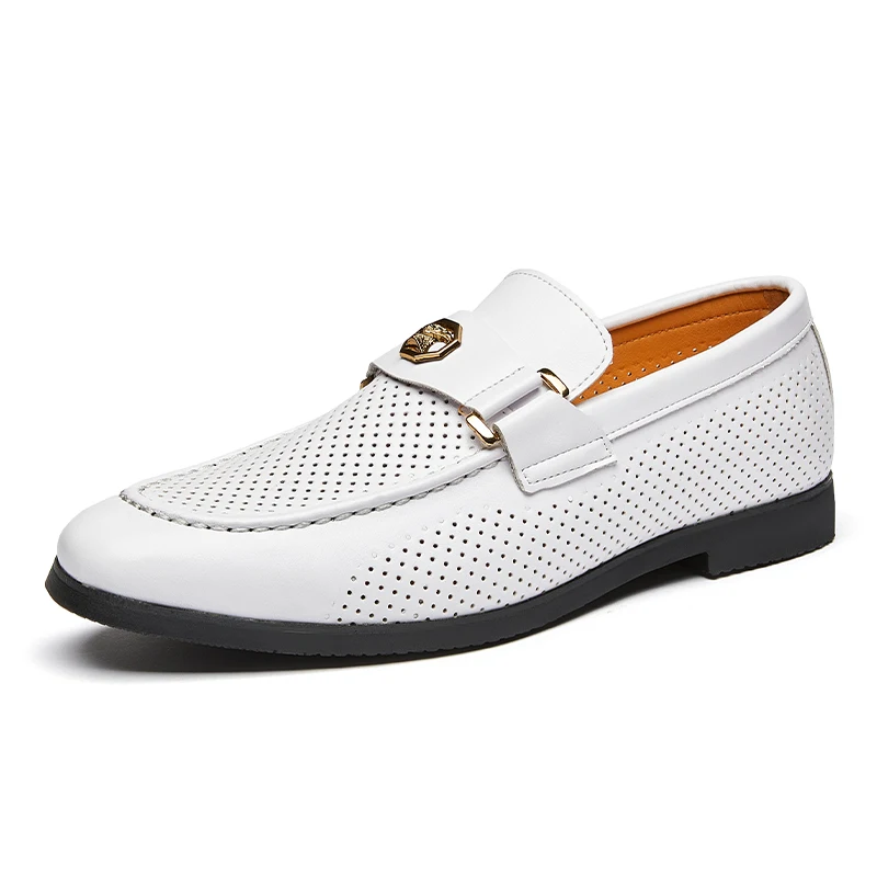 

Summer Men's Breathable Perforated Loafers – Slip-On Casual Business Dress Shoes, Big Size Driving Shoes
