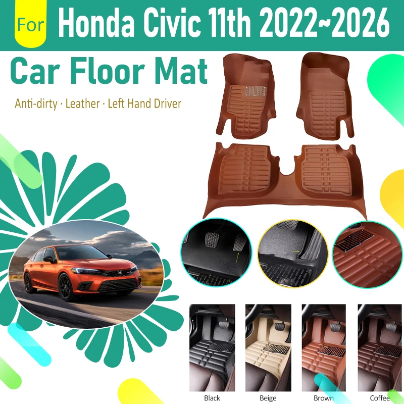 

Car Floor Mat For Honda Civic 11th Gen MK11 2022 2023 2024 2025 2026 Leather Pad Foot Cover Left Hand Driver Rug Car Accessories