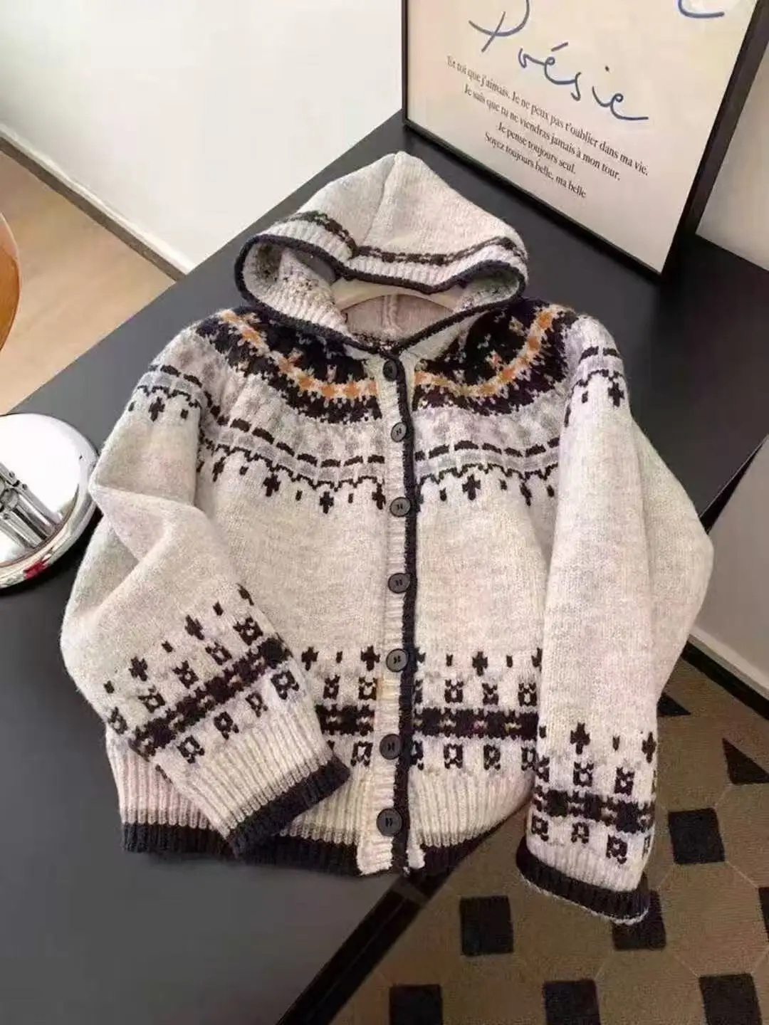 

Warm Heavyweight Hooded Knitwear Women's Autumn Winter Loose Chic Open Cardigan Knitted Outerwear Soft Island Sle Casual