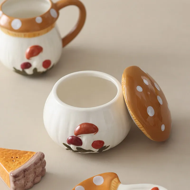 Nordic Mushroom Tableware Ornaments Living Room Bedroom Dining Table Mug Dessert Plate Storage Can Seasoning Bottle Decoration